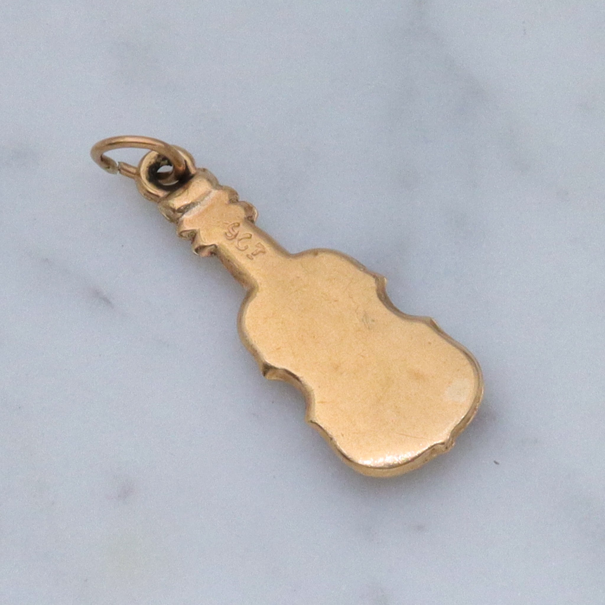 Vintage English 9k gold hollow violin charm pendant